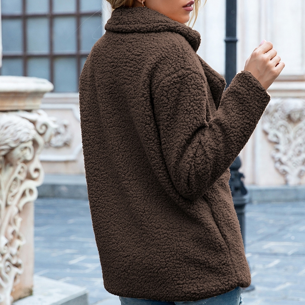 Sherpa Fusion Double-Breasted Coat - Chocolate - Picture 4 of 5